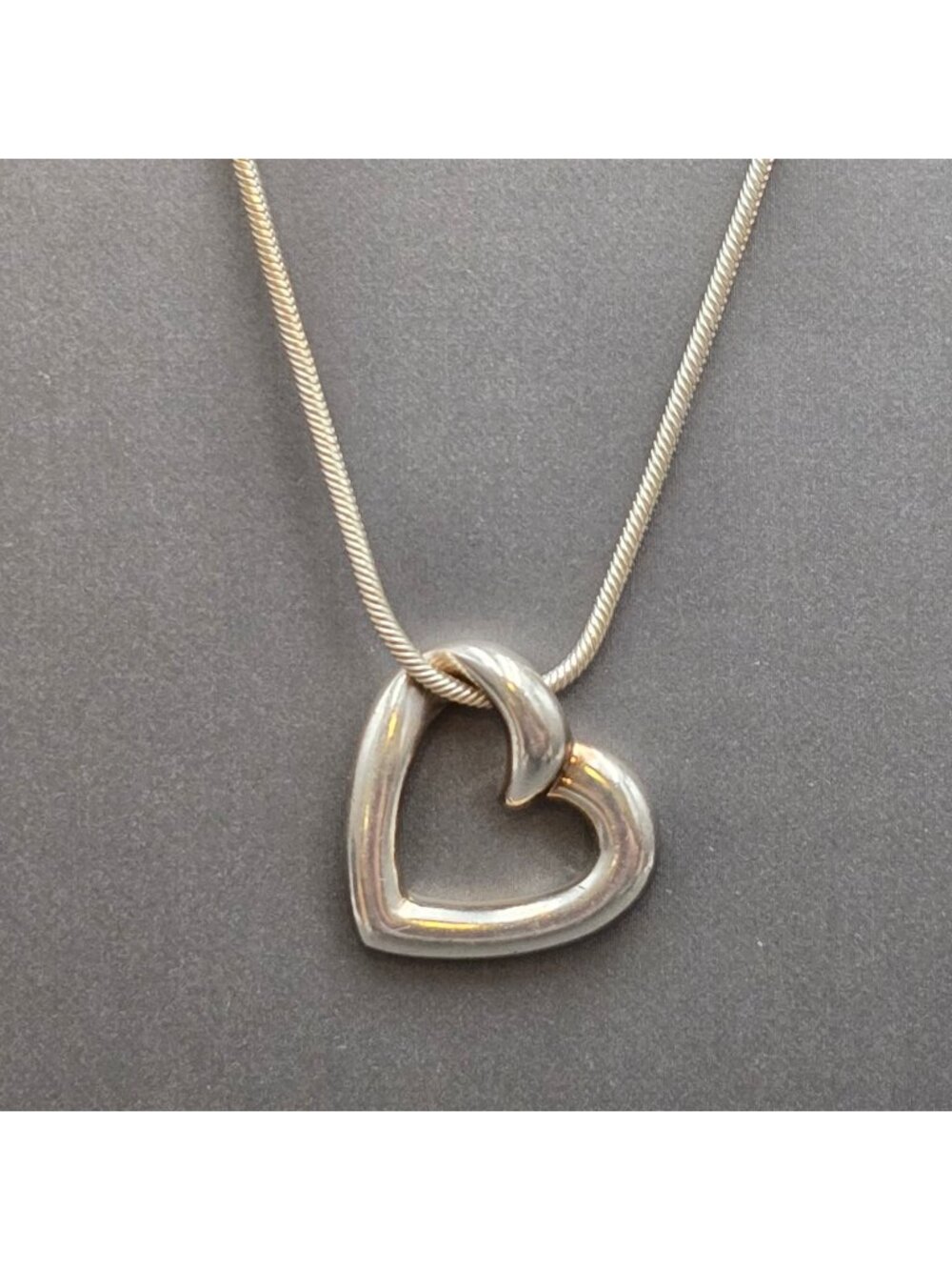 Vintage Sterling Silver Puffy Open Heart Pendant Necklace 18" Modernist Italy 92
